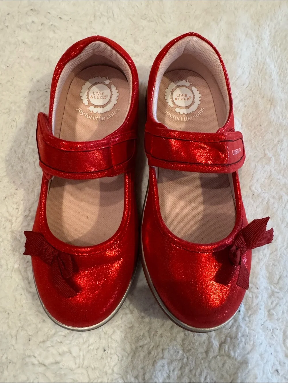Livie & Luca Shiny Red Mary Jane Ballet Flats with Bow